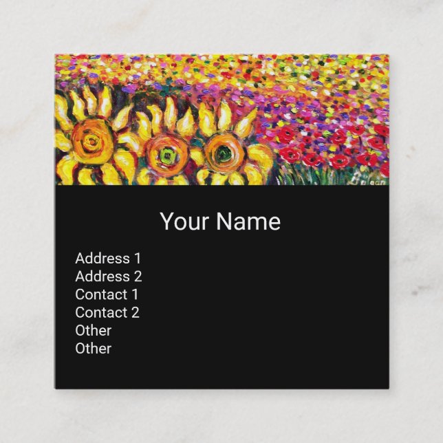 FLORA IN TUSCANY/ Fields ,Poppies and Sunflowers Square Business Card (Front)