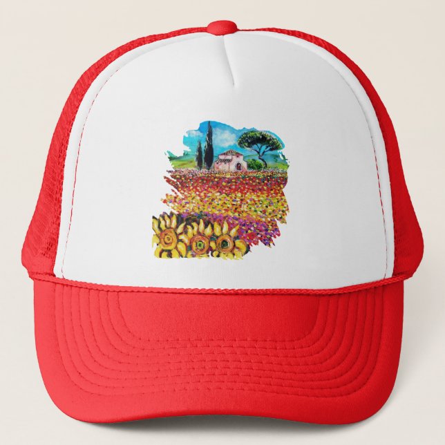 FLORA IN TUSCANY/ Fields ,Poppies and Sunflowers Trucker Hat (Front)