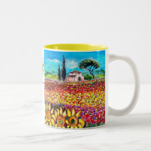 FLORA IN TUSCANY/ Fields ,Poppies and Sunflowers Two-Tone Coffee Mug