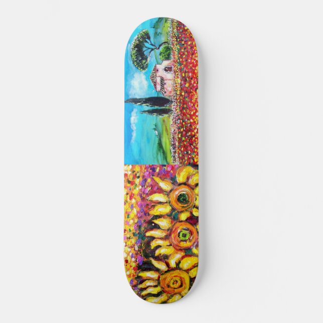 FLORA IN TUSCANY, red green yellow pink Skateboard (Front)