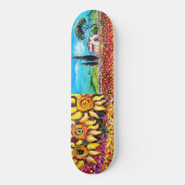 FLORA IN TUSCANY, red green yellow pink Skateboard (Front)