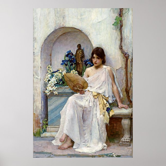 Flora in white attire, by John William Waterhouse Poster (Front)