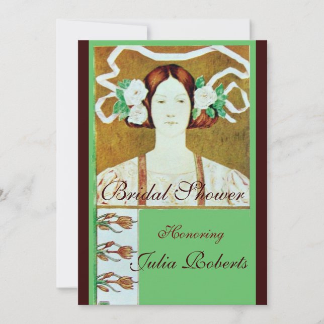 FLORA / LADY WITH WHITE ROSES BRIDAL SHOWER PARTY INVITATION (Front)