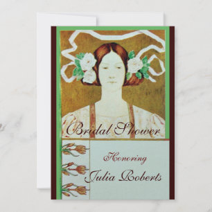 FLORA /LADY WITH WHITE ROSES BRIDAL SHOWER PARTY INVITATION