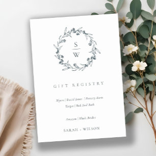 Flora Laurel Wreath Monogram Wedding Gift Registry Enclosure Card