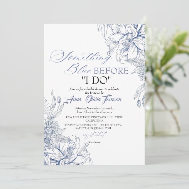 Flora Something Blue Before I DO Bridal Shower Invitation (Standing Front)