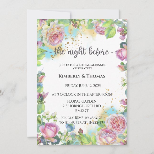 Flora the night before rehearsal dinner invitation (Front)