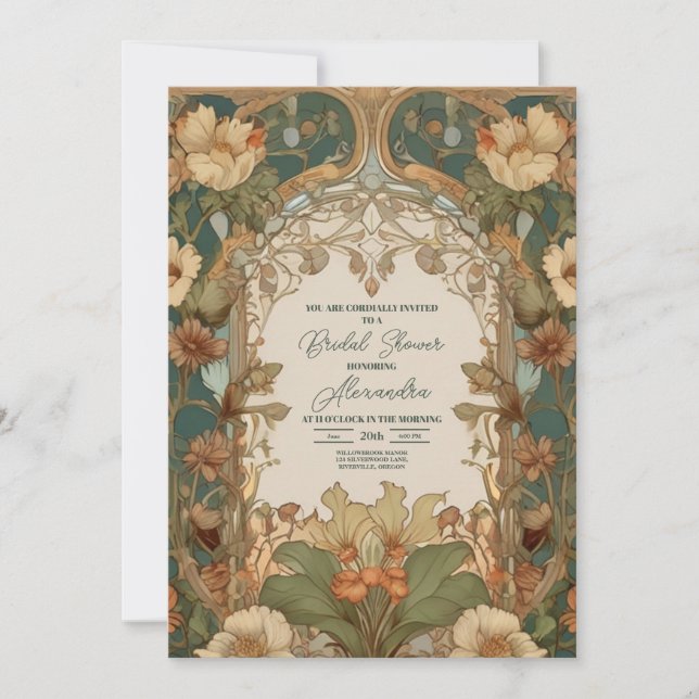 Flora Vintage Art Nouveau Bridal  Invitation (Front)