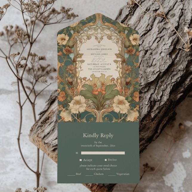 Flora Vintage Art Nouveau Wedding  All In One Invitation (Creator Uploaded)