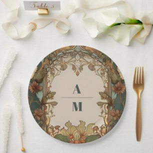 Flora Vintage Art Nouveau Wedding  Paper Plate