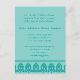 Flora Wedding Invitation-Teal/Teal Invitation Postcard