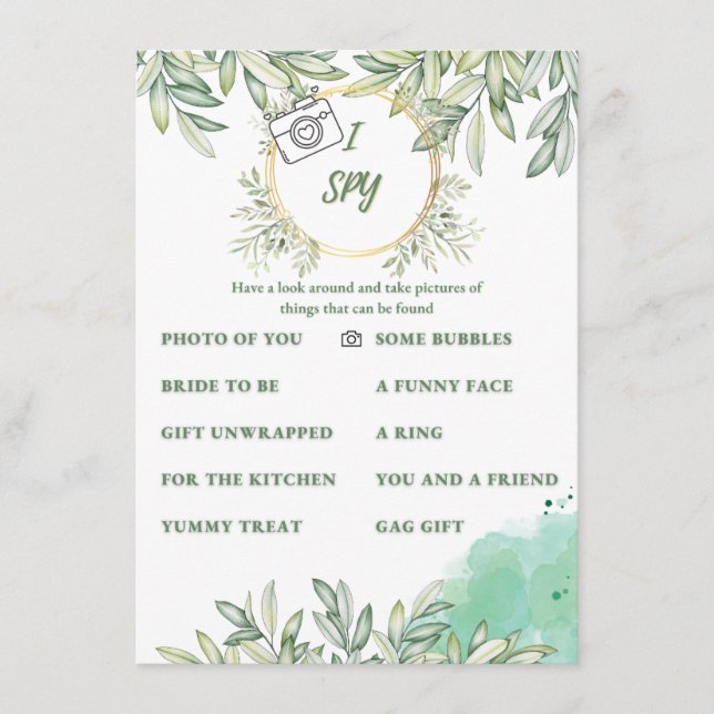 FloraI Spy Bridal Shower Game Cards (Front)