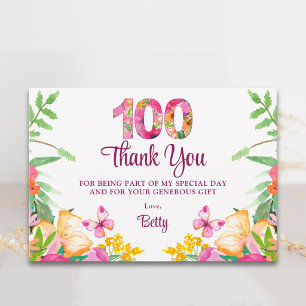 Floral 100th Birthday Butterfly Appreciation Thank You Card