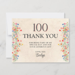 Floral 100th Birthday – Elegant Wildflower Thank You Card