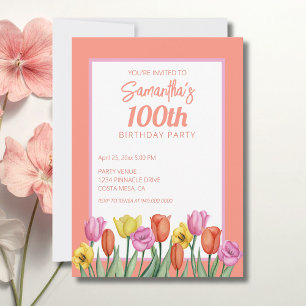 Floral 100th Birthday Party Invitation