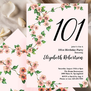 Floral 101st Birthday Invitation in Blush Pink