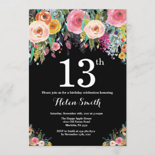 Floral 13th Birthday Invitation