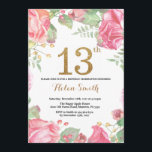 Floral 13th Birthday Invitation Gold Glitter<br><div class="desc">Floral 13th Birthday Invitation for Girl. Watercolor Botanical Floral Flower. Gold Glitter. Pink Peonies Floral Flowers. Kids Girl Lady Birthday. For further customisation,  please click the "Customise it" button and use our design tool to modify this template.</div>