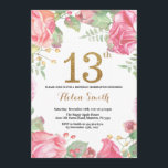 Floral 13th Birthday Invitation Gold Glitter<br><div class="desc">Floral 13th Birthday Invitation for Girl. Watercolor Botanical Floral Flower. Gold Glitter. Pink Peonies Floral Flowers. Kids Girl Lady Birthday. For further customisation,  please click the "Customise it" button and use our design tool to modify this template.</div>