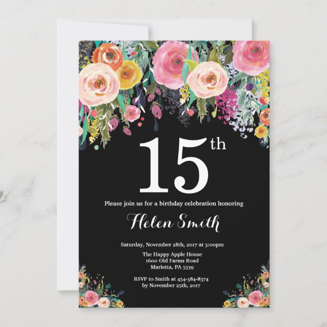 Floral 15th Birthday Invitation (Front)