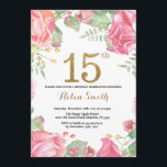 Floral 15th Birthday Invitation Gold Glitter<br><div class="desc">Floral 15th Birthday Invitation for Girl. Watercolor Botanical Floral Flower. Gold Glitter. Pink Peonies Floral Flowers. Kids Girl Lady Birthday. For further customisation,  please click the "Customise it" button and use our design tool to modify this template.</div>