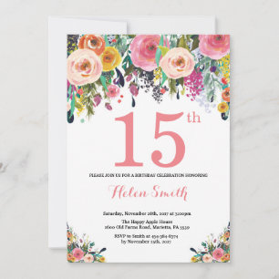 Floral 15th Birthday Invitation Pink