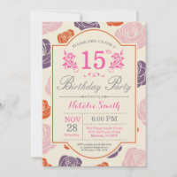 Floral 15th Birthday Invitation Pink Roses