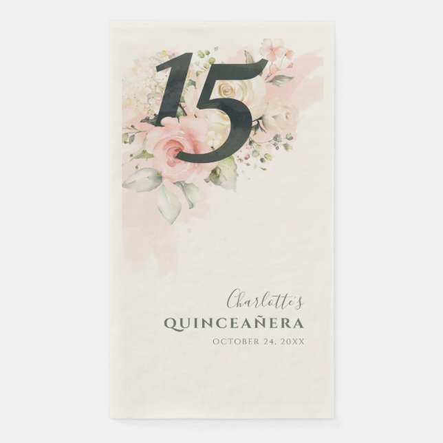 Floral 15th Birthday Quinceanera Botanical Party Napkin (Front)