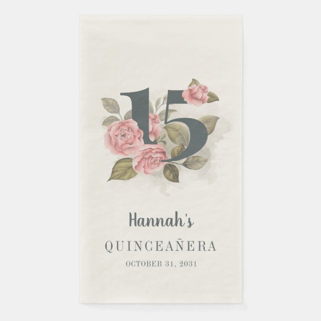 Floral 15th Birthday Quinceanera Napkin (Front)