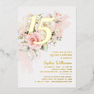 Floral 15th Birthday Quinceanera Script Gold