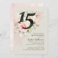 Floral 15th Birthday Quinceanera Script Watercolor