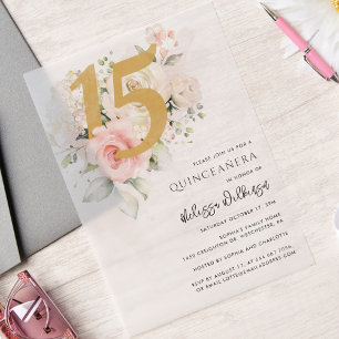 Floral 15th Birthday Quinceanera Vellum Invitations