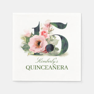 Floral 15th Quinceanera Birthday Napkin