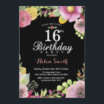 Floral 16th Birthday Invitation for Women<br><div class="desc">Floral 16th Birthday Invitation for Women. Watercolor Floral,  Pink,  black chalkboard background. 13th 16th 18th 21st 30th 40th 50th 60th 70th 80th 90th 100th. Any Age. For further customisation,  please click the "Customise it" button and use our design tool to modify this template.</div>