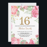 Floral 16th Birthday Invitation Gold Glitter<br><div class="desc">Floral 16th Birthday Invitation for Girl. Watercolor Botanical Floral Flower. Gold Glitter. Pink Peonies Floral Flowers. Kids Girl Lady Birthday. For further customisation,  please click the "Customise it" button and use our design tool to modify this template.</div>