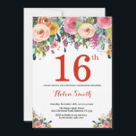 Floral 16th Birthday Invitation Red<br><div class="desc">Floral 16th Birthday Invitation for Women. Watercolor Floral Flower. Red, Pink, Yellow, Orange, Purple Flower. Kids Birthday. Girl Birthday. 30th 40th 50th 60th 70th 80th 90th 100th 13th 15th 16th 18th 20th 21st Any Age. For further customisation, please click the "Customise it" button and use our design tool to modify...</div>