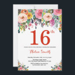 Floral 16th Birthday Invitation Red<br><div class="desc">Floral 16th Birthday Invitation for Women. Watercolor Floral Flower. Red, Pink, Yellow, Orange, Purple Flower. Kids Birthday. Girl Birthday. 30th 40th 50th 60th 70th 80th 90th 100th 13th 15th 16th 18th 20th 21st Any Age. For further customisation, please click the "Customise it" button and use our design tool to modify...</div>