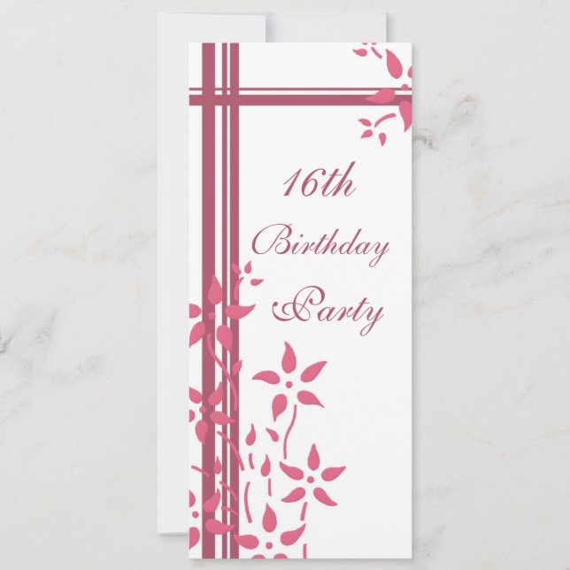 Floral 16th Birthday Party Invitations (Front)