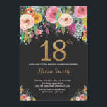 Floral 18th Birthday Invitation Gold Glitter<br><div class="desc">Floral 18th Birthday Invitation for Women. Watercolor Floral Flower. Black and Gold Glitter. Pink,  Yellow,  Orange,  Purple Flower. Adult Birthday. For further customisation,  please click the "Customise it" button and use our design tool to modify this template.</div>