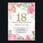 Floral 18th Birthday Invitation Gold Glitter<br><div class="desc">Floral 18th Birthday Invitation for Women. Watercolor Botanical Floral Flower. Gold Glitter. Pink Peonies Floral Flowers. Adult Birthday. For further customisation,  please click the "Customise it" button and use our design tool to modify this template.</div>