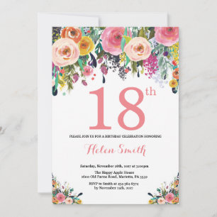 Floral 18th Birthday Invitation Pink