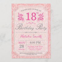 Floral 18th Birthday Invitation Pink for Women