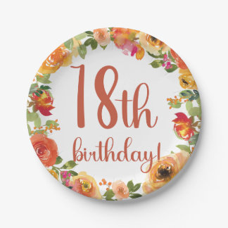 Floral 18th Birthday Paper Plate