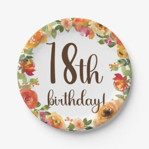 Floral 18th Birthday Paper Plate