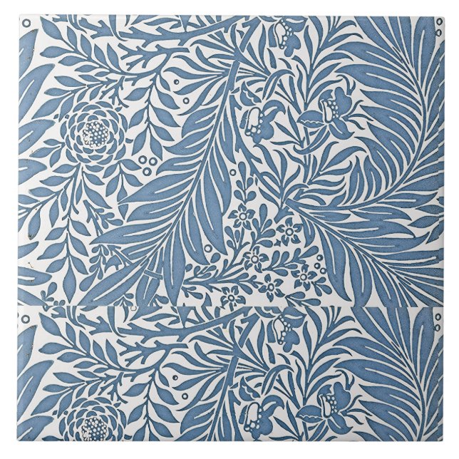 Floral 19th Century Pattern Blue on White Backgrou Tile (Front)