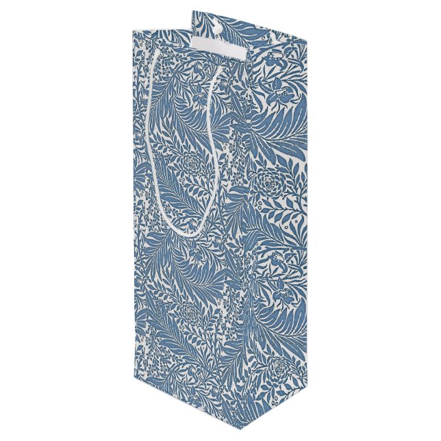 Floral 19th Century Pattern Blue on White Backgrou Wine Gift Bag (Back Angled)