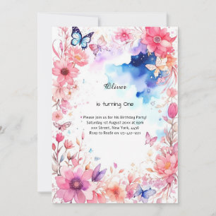 Floral 1st Birthday Invitation