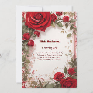 Floral 1st Birthday Invitation