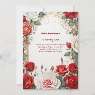 Floral 1st Birthday Invitation