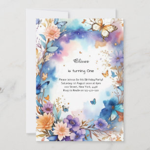 Floral 1st Birthday Invitation